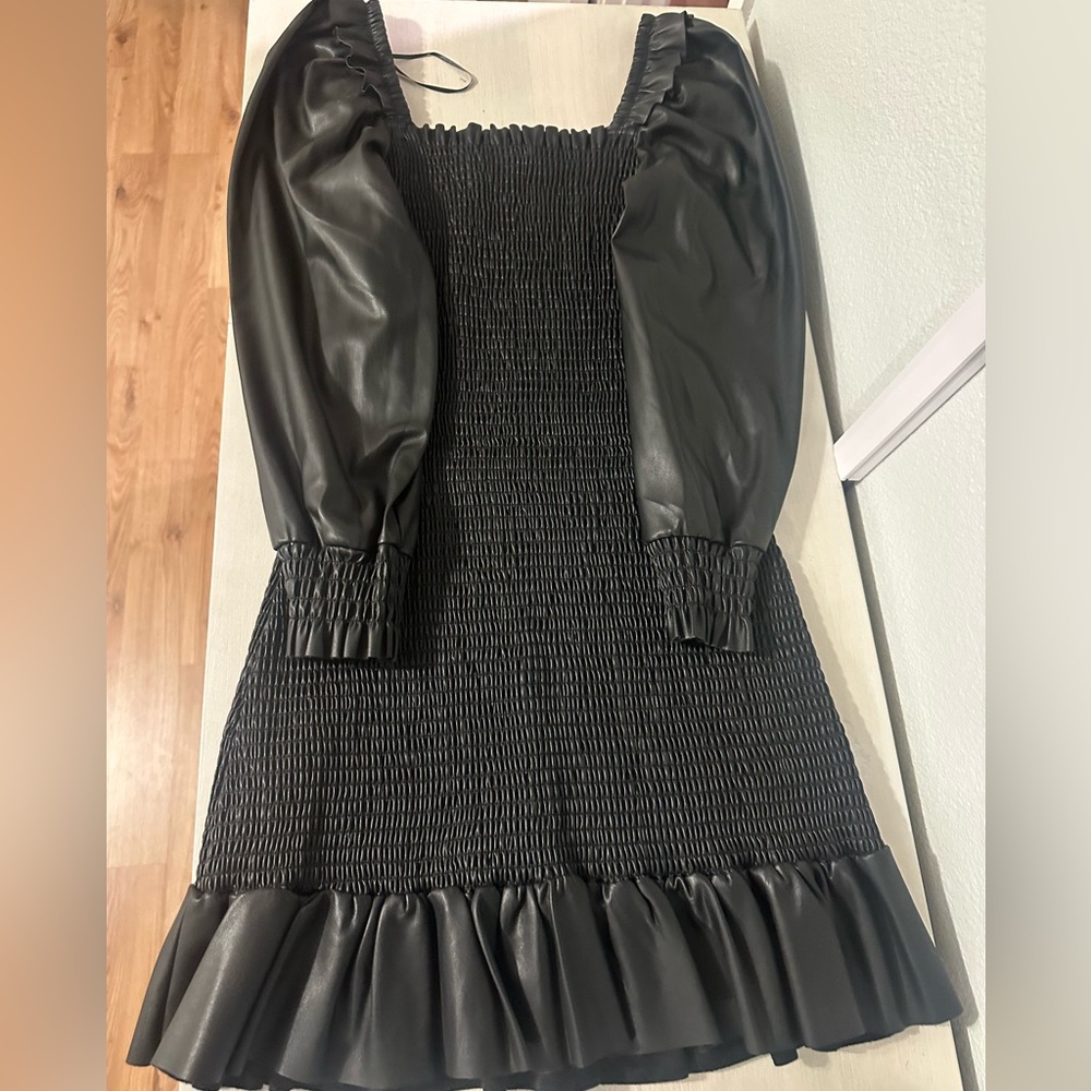7 For All Mankind Black Long Sleeve leather Dress